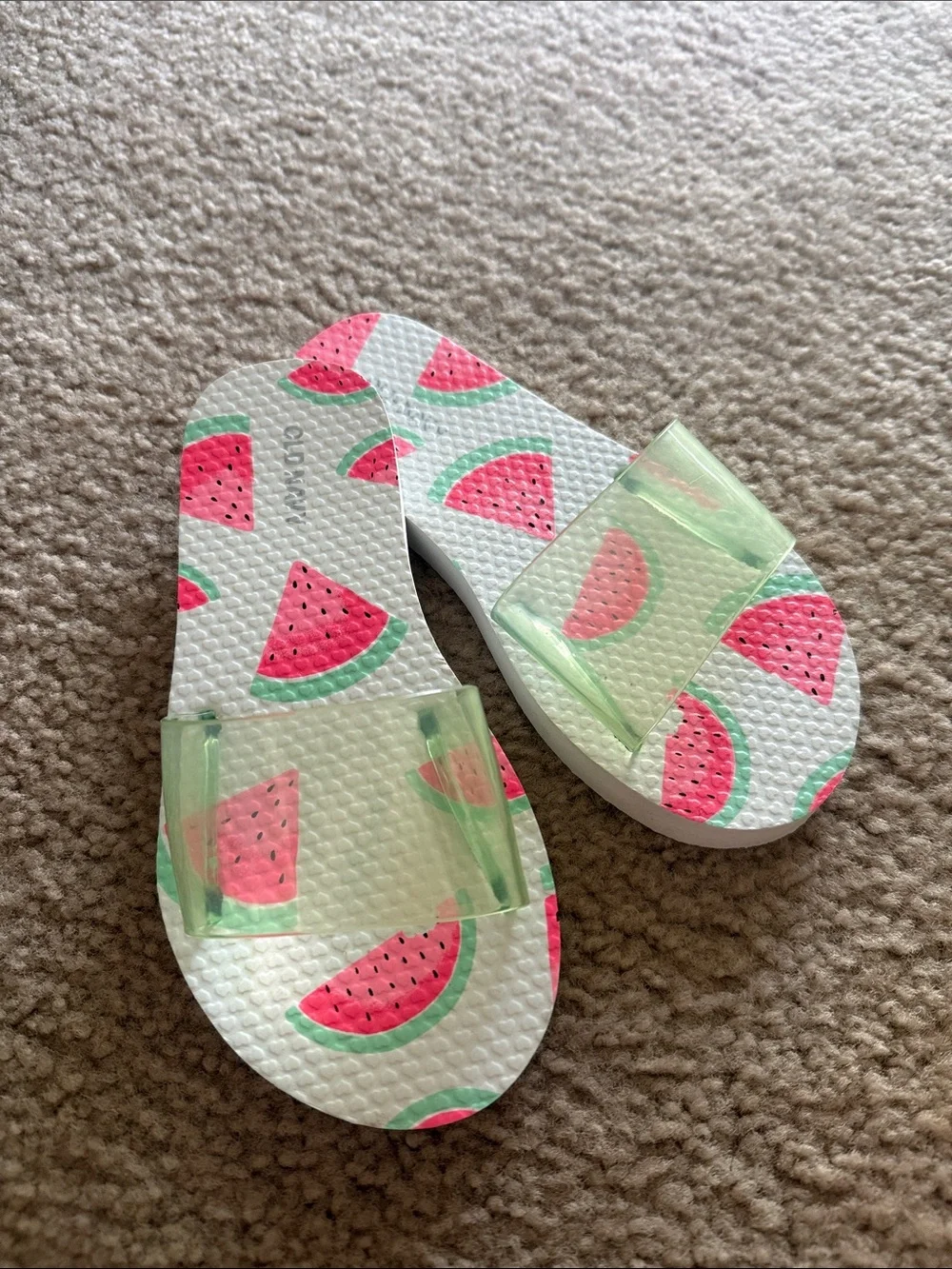 Kids Pink Watermelon Slide Sandals with Green Strap